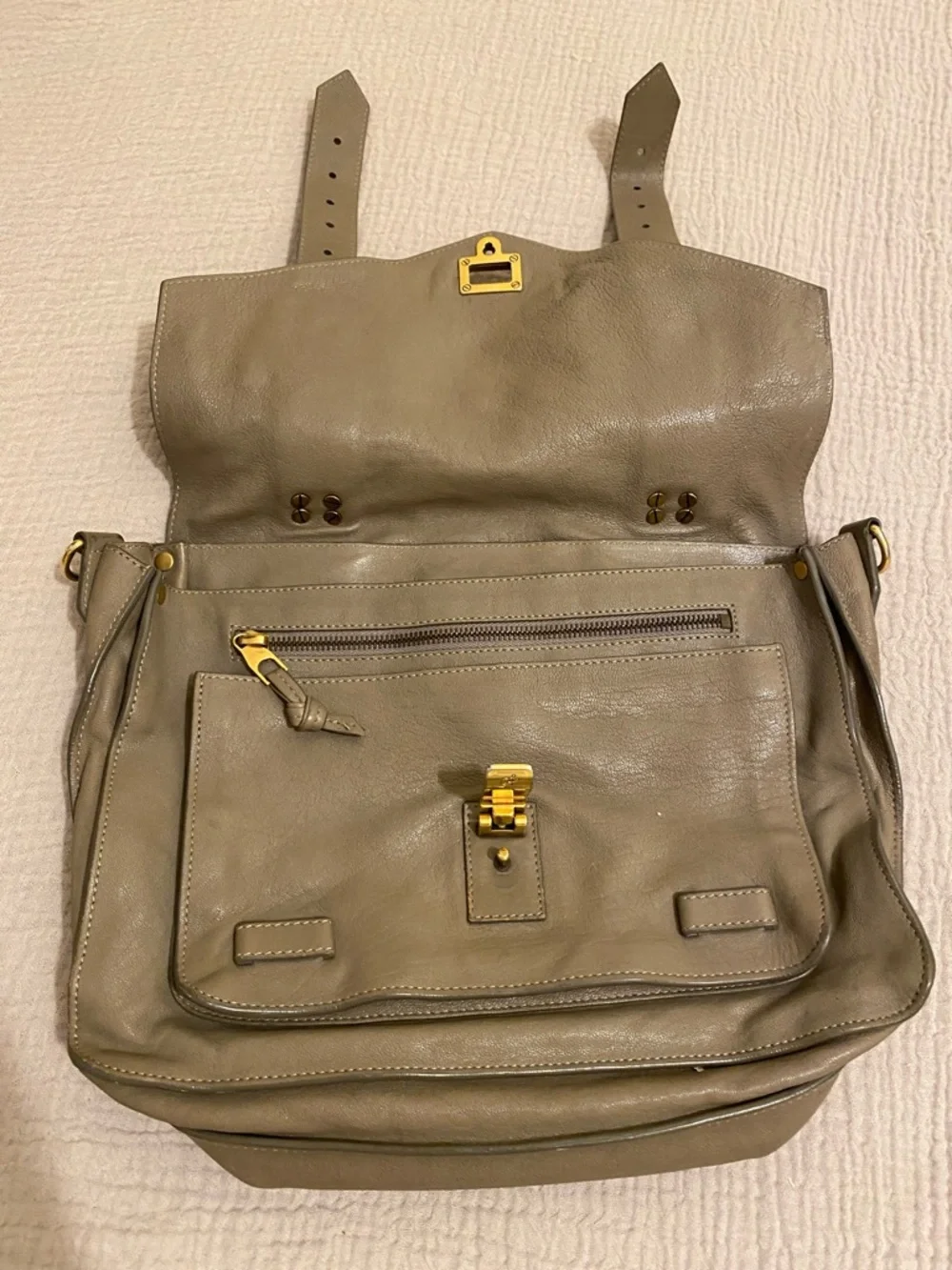 PROENZA SCHOULDER Leather Satchel Handbag in Olive Taupe with Gold Hardware